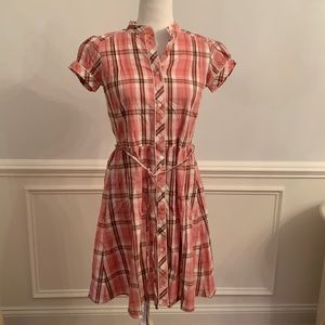 Pink Collection Plaid Button-down Short Sleeve Dress Size Small